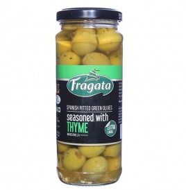 Fragata Spanish Pitted Green Olives, Seasoned with Thyme  Glass Jar  330 grams